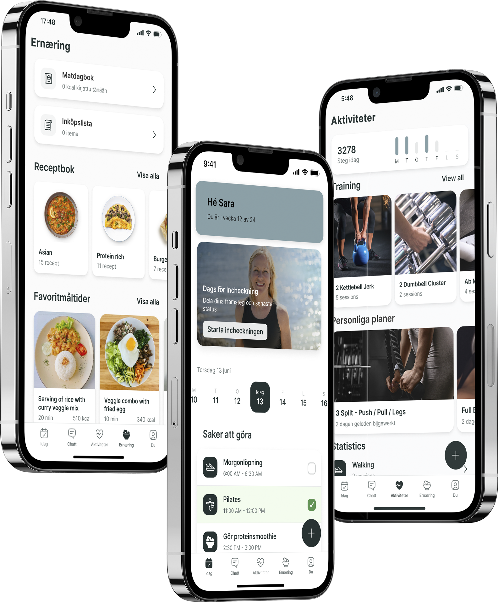 En mockup av coaching-appen som visar funktionerna.